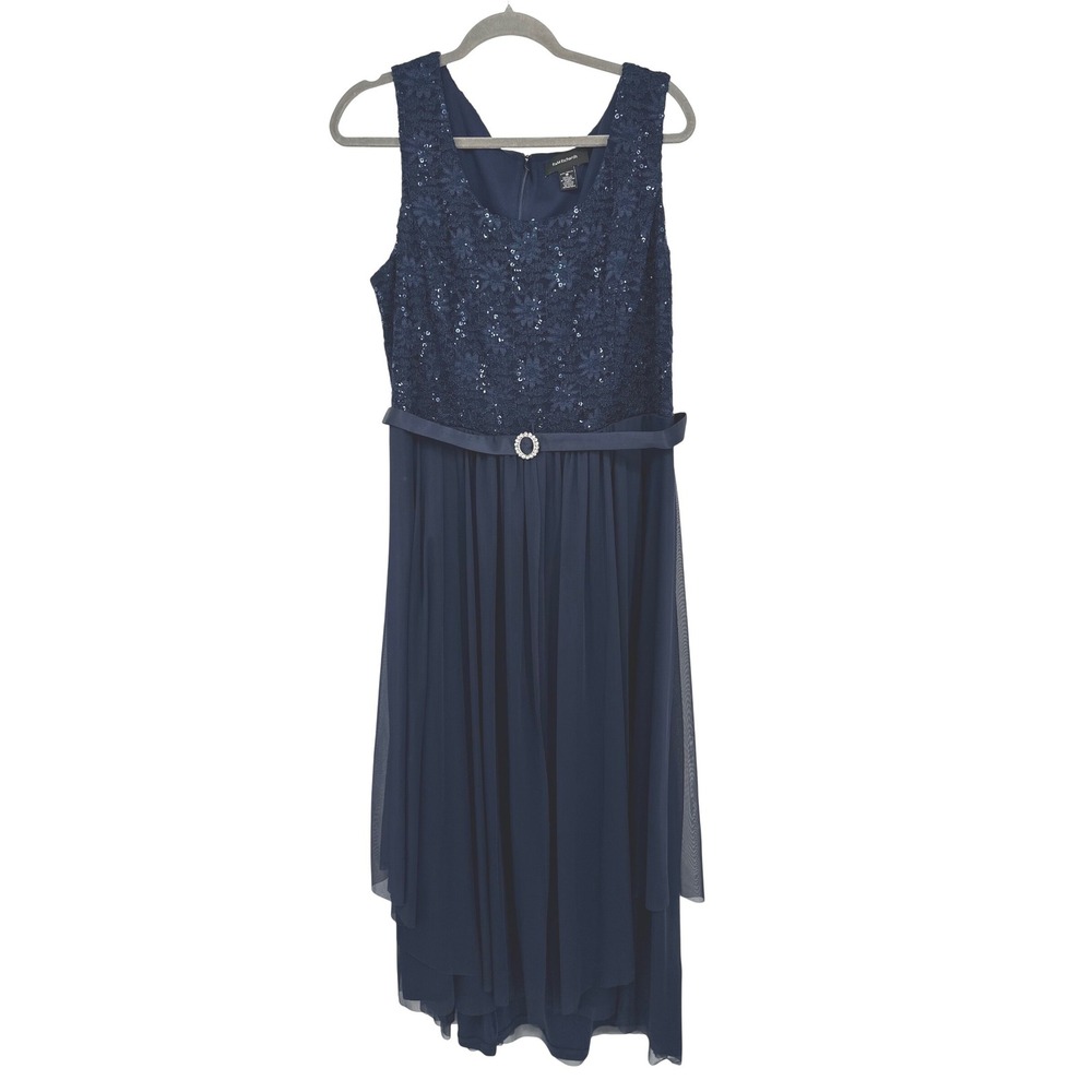 R&M Richards Gown 14 Navy‎ Blue Formal Sequin Lace Chiffon Maxi Evening Dress